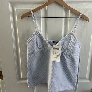 Brandy Melville Edith Striped Tank Seersucker Tank Blue and White NWT